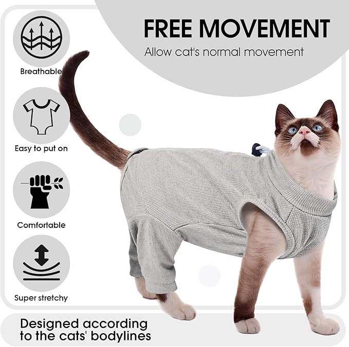 Cat Recovery Suit with Hind Legs, Breathable Onesie After Surgery Female for Abdominal Wounds or Skin Diseases, Anti-Licking Full Body Pet Surgical Pajamas, E-Collar Alternative Wear