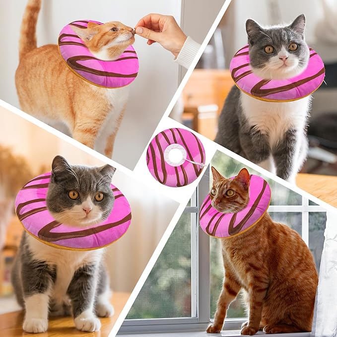Seyezo Cat Cone Collar Soft, Adjustable Cat Recovery Collars Kitten Cones to Stop Licking, Cute Donut E Collar After Surgery, Anti-Lick Wound Healing Elizabethan Collar for Kittens (Pink, Medium)