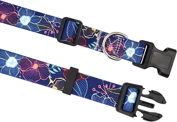 Floral Dog Collar, Adjustable Soft Nylon Pet Collar for Small Medium Large Dogs, Cute Flower Pattern Dog Collar for Girl Boy Dogs(Cyber Bloom,M)