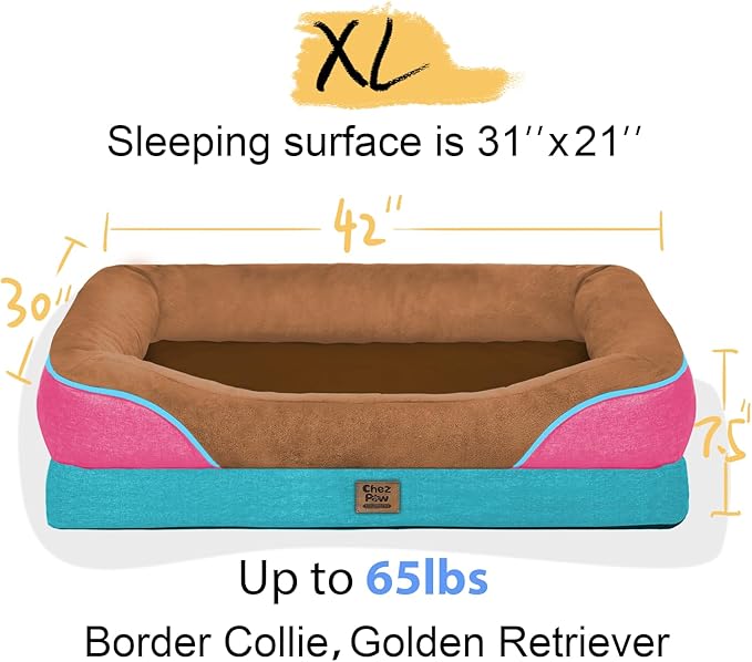 Chez Paw Extra Large Dog Bed Orthopedic - XL Orthopedic Dog Beds Waterproof Pet Couch Memory Foam Sofa Bolster with Removable Cover - 42 x 30