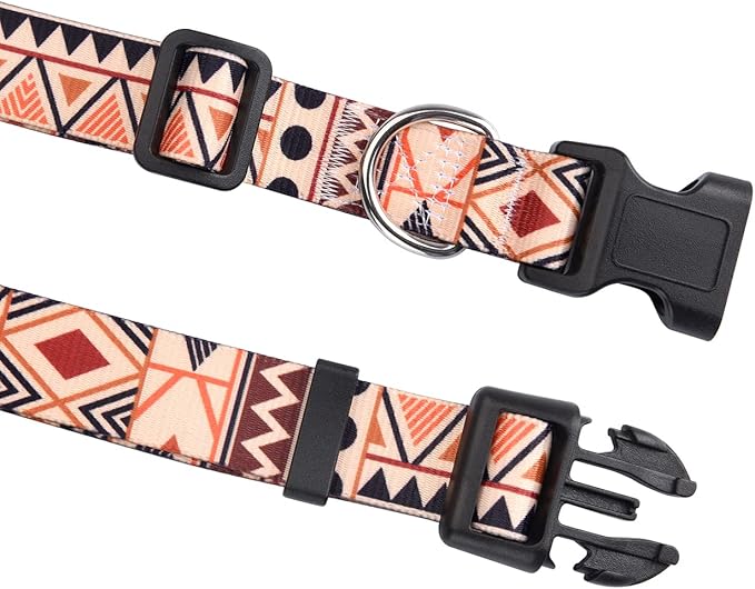 Dog Collar for Medium Dogs, Soft Comfy Pet Collar for Small Medium Large Dogs, Geometry Pattern for Boy Girl Puppy Dogs(Beige Geometry,M)