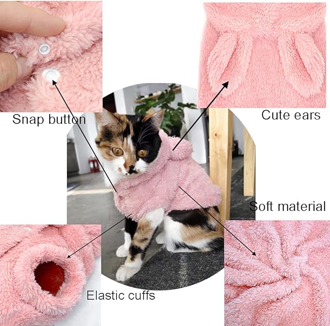 Pink Bunny Ears Hoodie, Polar Fleece X-Large Dog Pet Apparel, Warm Easter Costume for Cats Dogs