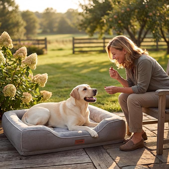 XL Orthopedic Dog Bed for Large Dogs Cooling Gel Memory Foam & Egg Crate Foam,Waterproof Removable Washable Cover with Bolster Sides,42.0"X30.0"X9.0" Grey