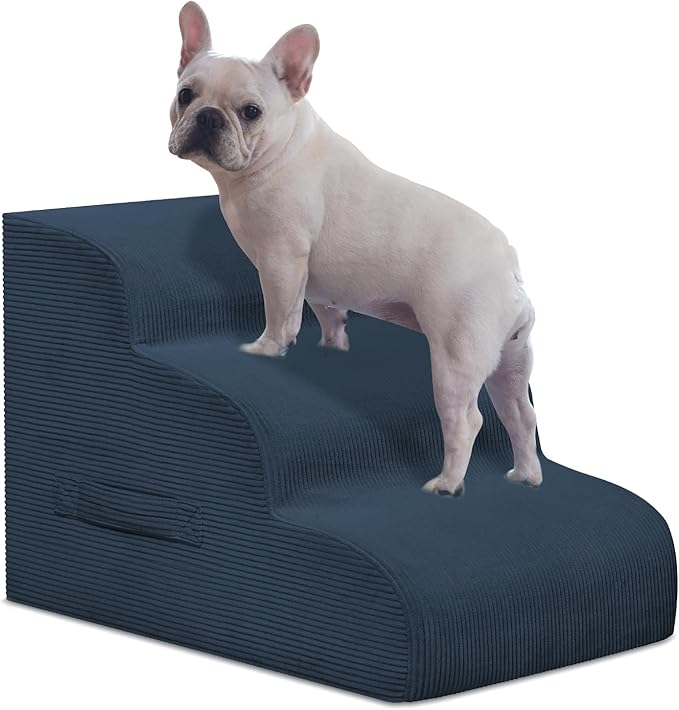 Mesa Lemon Dog Steps for Small Dogs, 3-Step Pet Ramp Stairs for High Beds and Sofa, Non-Slip Pet Stairs for Small Dogs and Cats, Removable and Easy to Clean Cover, Navy