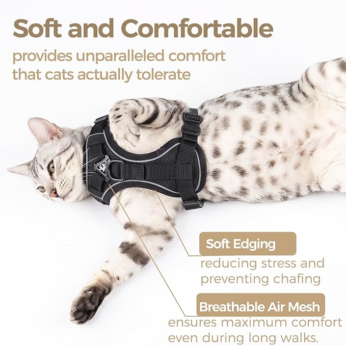 Cat Harness and Leash Set Escape Proof Tactical Medium Kitten Harness Emotional Support Cat Vest, Black, M