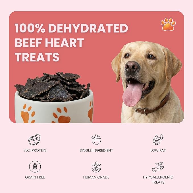 Ruff Town Dog Treats - Human Grade Beef Heart | Dehydrated Single Ingredient | High Protein, Low Fat, Hypoallergenic, Grain Free Training Treats | Ideal for All Breeds & Sizes, Made in USA(4oz)