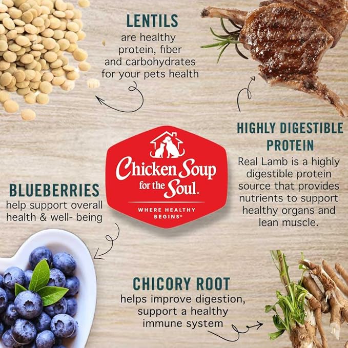 Chicken Soup for the Soul All Natural Premium Grain-Free All Life Stage Dry Dog Food, Real Meat First Ingredient, No By-Products, Added Taurine Supports Heart Health, Lamb & Pea, 25lb