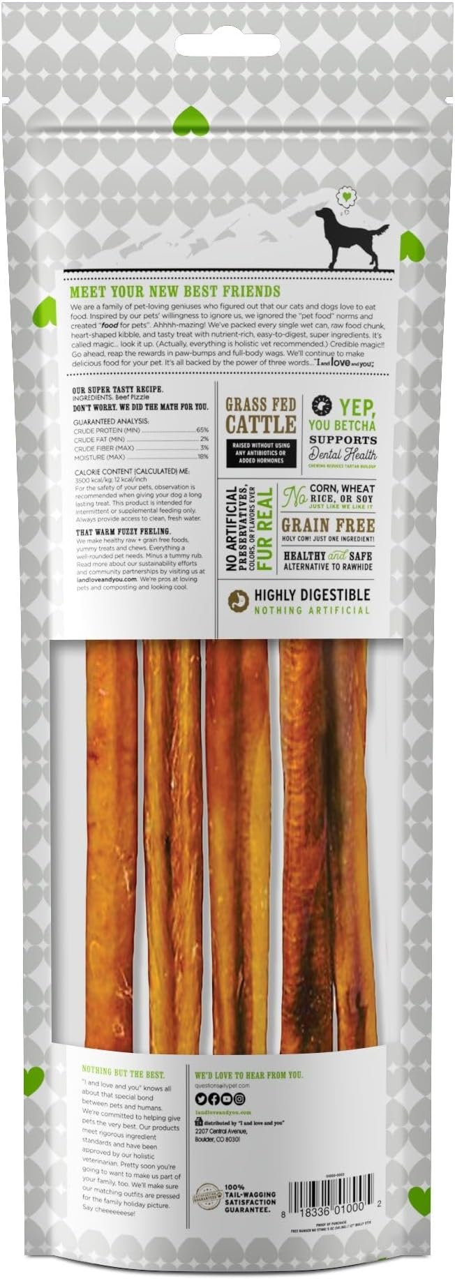I and love and you No Stink Free Ranger Bully Stix - Beef - Rawhide Alternative, Single Ingredient, Free Range Grass Fed Beef, 12in, 5ct