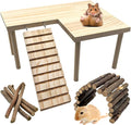 Wooden Hamster Platform with Legs, Large Syrian Hamsters Climbing Platforms with Ramp Kit Wood Ladder Bridge Rat Playing Toy Standing Table Gerbil Cage Accessories