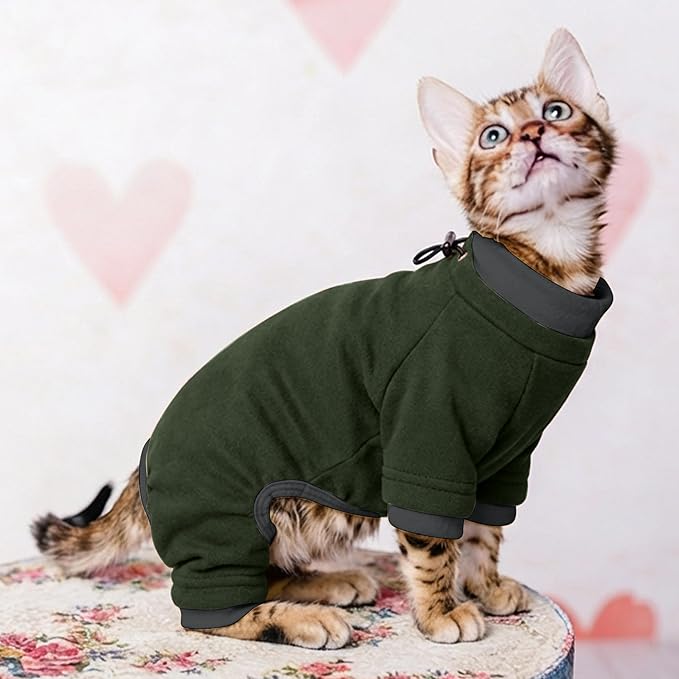 PUMYPOREITY Sticky Cat Clothes - Soft Cat Sweaters & Pajamas for Recovery & Hair Loss Prevention, Green, XS
