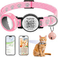 Waterproof Breakaway Cat Collar with Paw Prints - Secure Apple AirTag Holder, Smart QR Code Tag for Instant Location Alerts (No App), Adjustable GPS Tracker Collar for Cats (Pink)