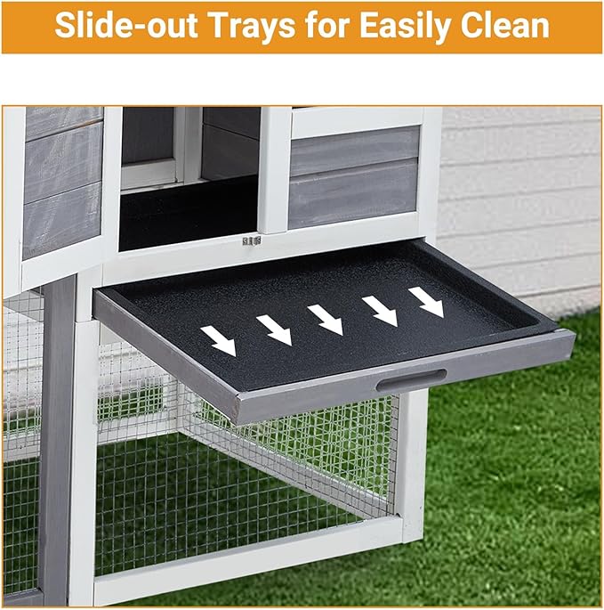 Garvee 48'' Bunny Hutch Indoor with 1 Leak-Proof Trays, Waterproof Roof Rabbit Hutch Indoor/Outdoor, 2-Tier Wooden Bunny House, Gray and White