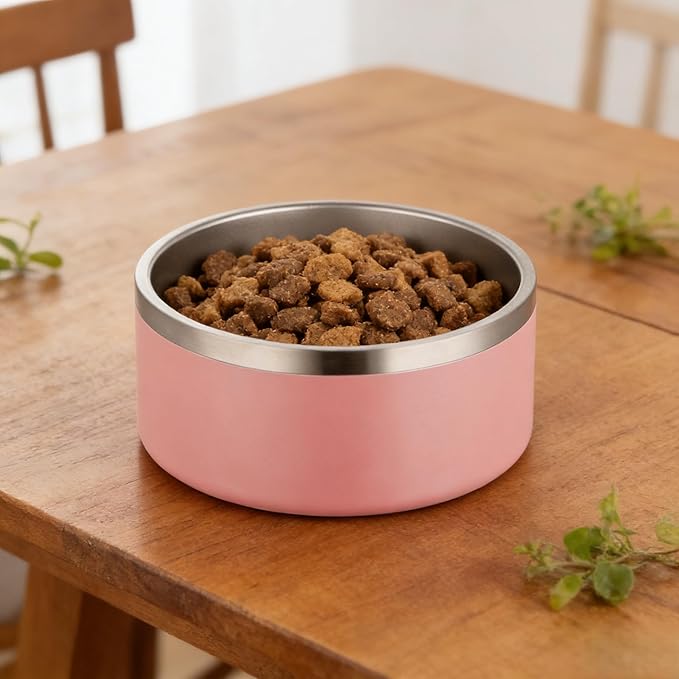 Stainless Steel Pet Bowl 64oz - Large Capacity Dog Cat Food Water Bowl, Non-Slip Pink Feeding Bowl for Medium Large Pets