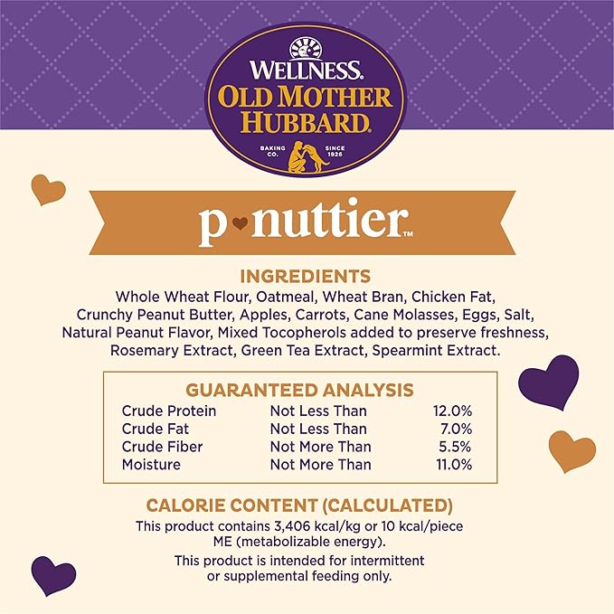 Old Mother Hubbard Wellness P-Nuttier Dog Biscuits,Natural,Training Treats,Peanut Butter Flavor,Mini Size,(20 Ounce Bag),(Pack of 2)