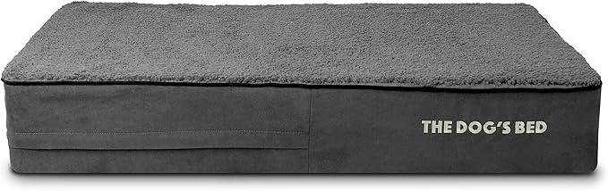 The Dog’s Bed Orthopedic Memory Foam Dog Bed for Large Dogs, Waterproof Washable Cover, Anti-Slip Base, Calming Surface – CertiPUR-Certified Foam, Grey Plush, 6 Inch Thick
