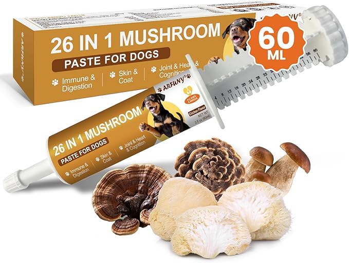 Turkey Tail Mushroom for Dogs - 26 in 1 Mushroom Paste for Dogs Lumps and Bumps, Immune System, Digestion, Skin, Energy, Joint- 13 Mushrooms Turkey Tail, Chaga, Reishi, Lion's Mane - Chicken Flavor
