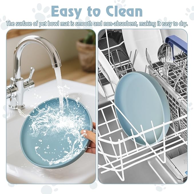 BNOSDM Silicone Dog Bowl Non-Slip Cat Food Plate 2 Pcs Flat Dog Bowls with Suction Cup Shallow Puppy Food and Water Dish for Small and Medium Pets (Gray-Blue)