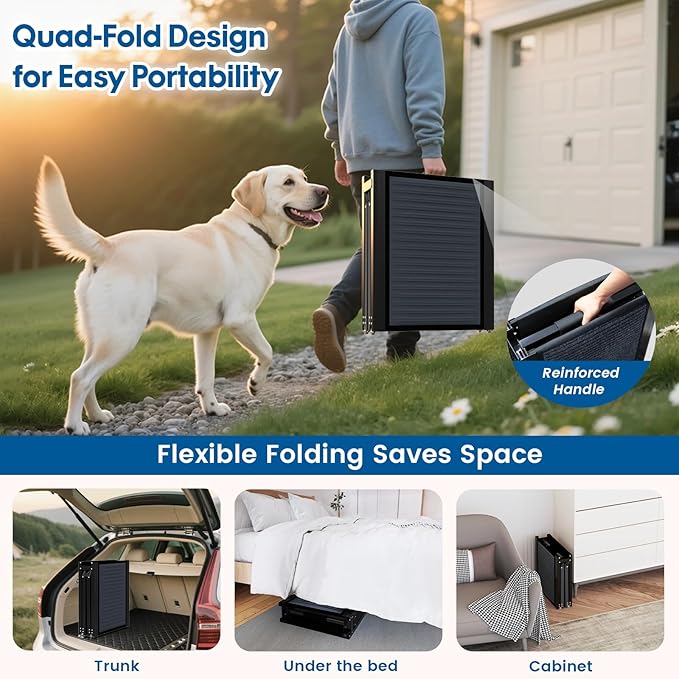 HBTower 71" Long & 17.3" Wide Folding Dog Ramp for Car, SUV & Truck – Portable Pet Ramp with Non-Slip Surface, Extra Wide Steps for Large Dogs Up to 250LBS