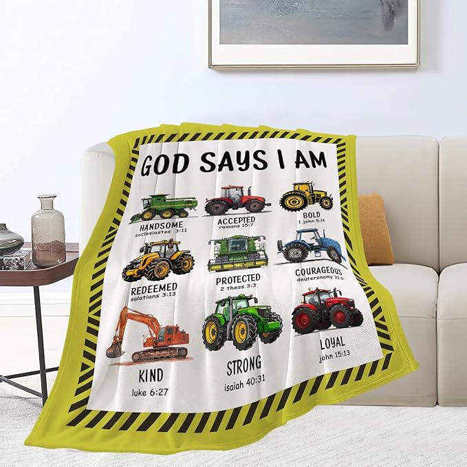 Tractor Throw Blanket Farm Tractor Stuff Gifts for Kids Girls Boys Adults Women Man Soft Cozy Warm Plush Fluffy Fuzzy Fleece Blanket Decor 40''X50''