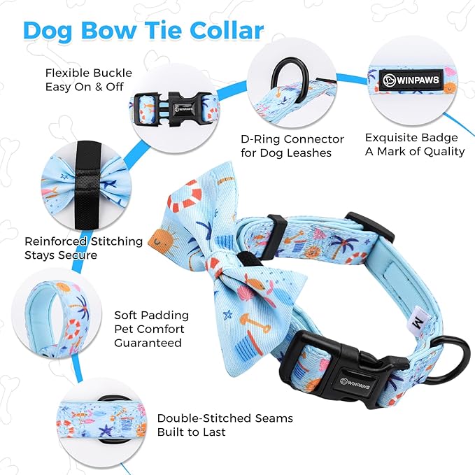 Dog Harness and Leash Collar Set with Dog Poop Bag Holder and Bandanas, Escape Proof Adjustable Puppy Cat Vest with Soft Mesh Padded, Pet Supplies for Small Medium Large Dogs Kitten(Blue Beach, L)