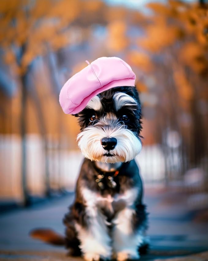 PET SHOW Dog Beret Hat for Small Medium Dogs Cats Party Holiday Headband Cap French Leather Berets with Adjustable Chin Strap Cute Fashion Puppy Hats Pets Costumes Accessories(Pink,M)