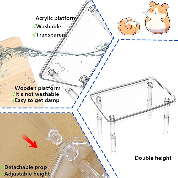 Hamster Platform Acrylic Small Animal Play Activity Resting Stand Climbing Cage Toy with Ladder for Dwarf Syrian Hamsters Gerbils Mice Sugar Glider