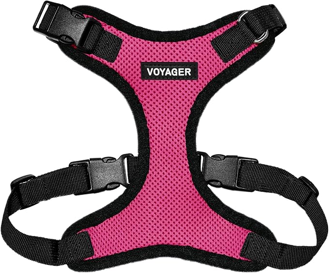 Voyager Step-in Pet Harness - All Weather Mesh, Adjustable Step in Harness for Cats and Dogs by Best Pet Supplies - Fuchsia/Black Trim, M