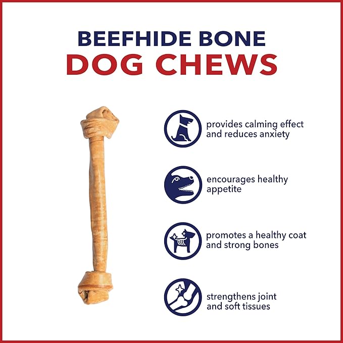 Pet Factory - Chicken Flavor American Beefhide Knotted Bone Dog Chew (20-22 inch) - Natural Long Lasting Chews for Dental Health, Thick Rawhide Dog Bones from USA Cattle