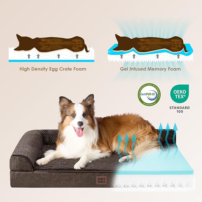 EHEYCIGA XL Dog Bed Memory Foam for Crate, Extra Large Dog Bed Orthopedic with Washable Removable Cover, Waterproof Pet Sofa Couch XLarge Size Dogs, 41x27x6.5, Brown