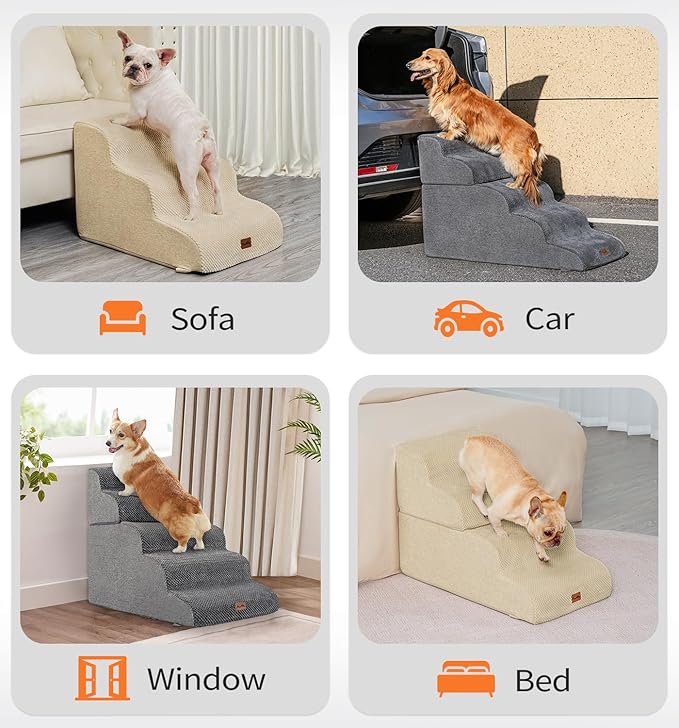 Made4Pets Dog Stairs Ramp for Bed 19.7" H, 4-Step Dog Steps for High Bed Couch Sofa Climbing, 35D Foam Pet Steps for Small Dogs and Cats, Non-Slip Bottom Pet Stairs, Grey