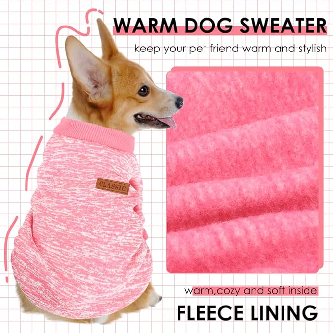 3 Pack Dog Sweaters for Small Dogs Girl Boy Winter Fleece Clothes Warm Soft Dog Sweatshirt Outfit for Dogs Cats Pet Apparel (Rose+Red+Pink, Large)