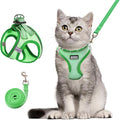 Cat Harness and Leash Set, Soft and Breathable Vest with Reflective Strip, Escape Proof Kitten Harness, Easy to Wear for Cats Walking and Traveling (Green, L)