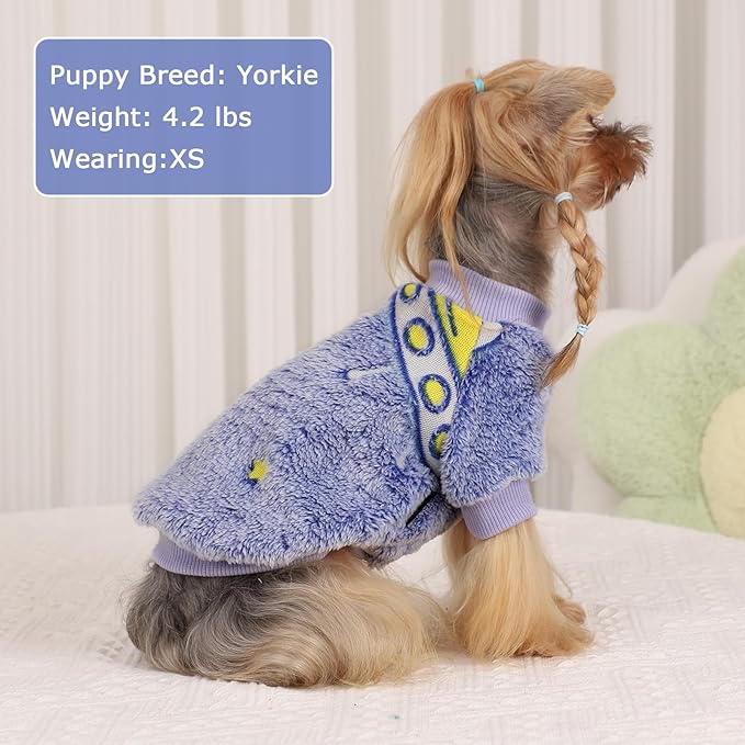Kosiyi Small Dog Sweater Night Glow Fleece Dog Clothes for Small Dogs Girl Boy, Warm Pullover Doggy Sweatshirt, Winter Pet Coat Jacket Cat Costume, Puppy Outfit Female Male, Blue, XXS
