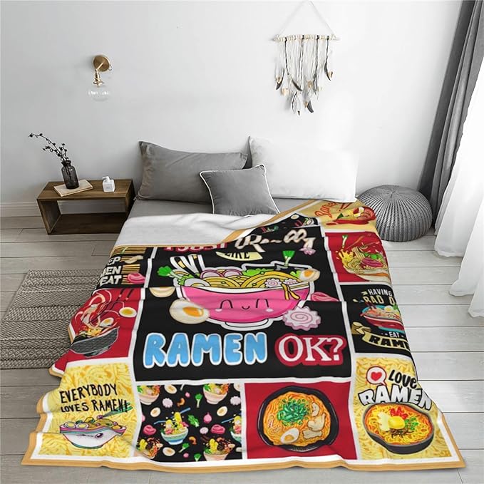 SweetFox Just A Girl Who Loves Ramen Blanket, Ramen Decor Throw Blanket Gifts for Girls Boys Food Lovers Super Warm Soft Plush Fleece Flannel Winter Bedding Blankets for Kids Adults Men Women 80"X60"
