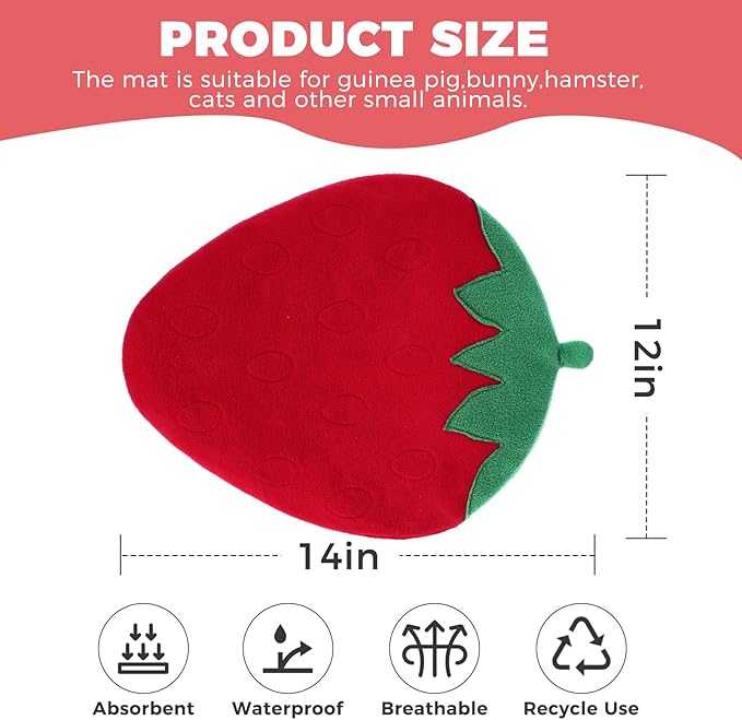 Guinea Pig Bedding Mat Washable,Ultra Soft Fleece Warm Small Animal Beds,Absorbent&Waterproof Rabbit Winter Sleeping Pad for Rabbit Hamster Squirrel Hedgehog Chinchilla Ferret,Strawberry 12"x14"