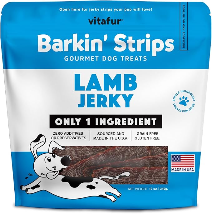 Barkin Burger Strips Made of Only Lamb Dog Treats 12 oz Pouch Premium One-Ingredient, All-Natural, Low-Fat, Lean Protein Jerky Treats for Dogs and Breeds
