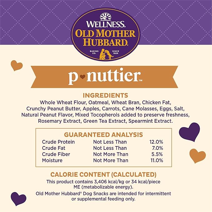 Old Mother Hubbard Wellness P-Nuttier Dog Biscuits, Natural, Training Treats, Peanut Butter Flavor, Small Size, (20 Ounce Bag)