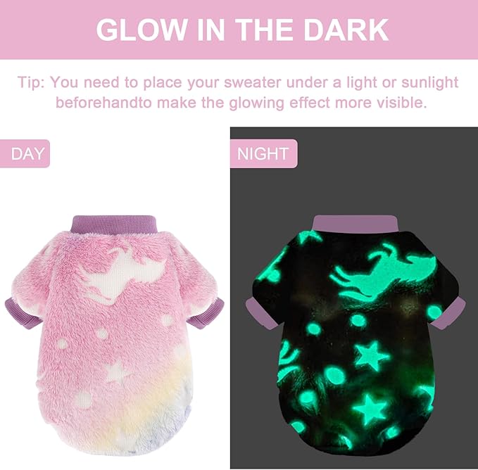Dog Sweaters for Small Dogs Male Female Night Glow Doggie Clothes Girl Boy, Warm Pullover Doggy Sweatshirt, Winter Pet Coat Jacket Cat Costume, Small Dog Sweater Puppy Outfit, Pink, S