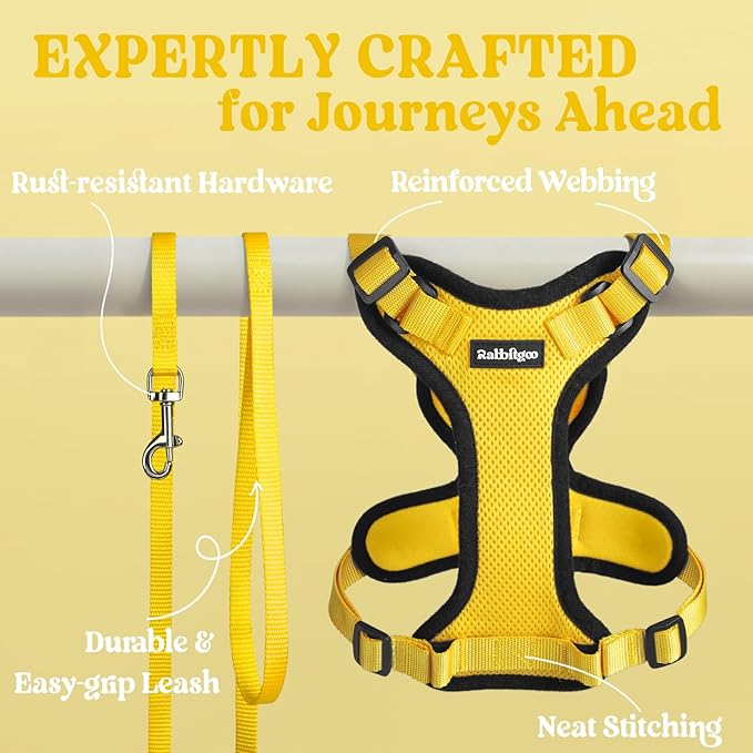 rabbitgoo Cat Harness and Leash for Walking, Escape Proof Soft Adjustable Vest Harnesses for Cats, Easy Control Breathable Reflective Strips Jacket, Yellow, M