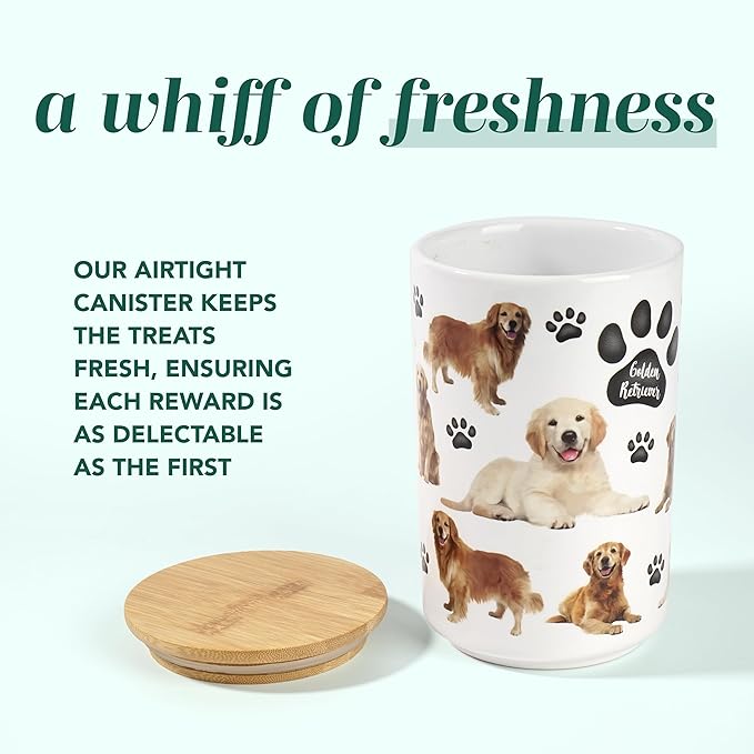 Greenline Goods Premium Dog Treat Ceramic Canister Set – Golden Retriever Airtight Canister for Fresh Treats, Ceramic Jar & Containers with Lids, Farmhouse Canisters, Ideal Kitchen Canisters