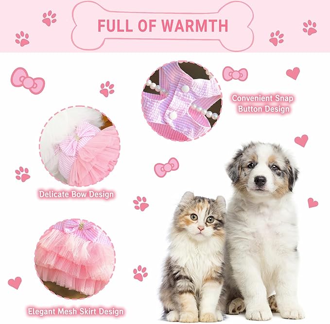 Dog Dresses, Fashion Pet Dog Clothes, Striped Mesh Puppy Dogs Princess Dresses (Pink, X-Large)