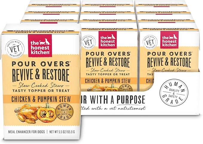 The Honest Kitchen Human Grade Functional Pour Overs: Revive & Restore - Chicken & Pumpkin Stew Dog Food Topper, 5.5 oz x12