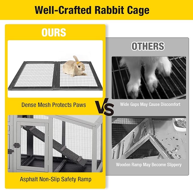 Aivituvin Rabbit Hutch Outdoor with Wire Mesh Bunny Cage Indoor with Ramp Chicken Coop Removable Bottom Wire Mesh Rabbit Cage with UV Panel 53.4" L x 23.6" W x 38.1" H Grey