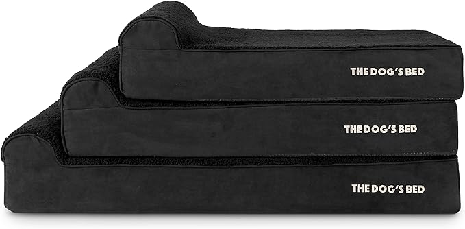 The Dog’s Bed Orthopedic Memory Foam Dog Bed with Headrest, Calming Surface – CertiPUR-Certified Foam, Plush Fabric, Black Plush, Large, 6-Inch