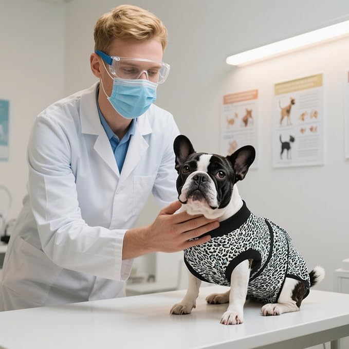 Kuoser Dog Surgery Suit, Comfy Dog Recovery Suit Female Doggie Onesie for Surgery, Post-Op Onesie for Female & Male Dogs, Soft Protective Wear, BlueLeopard XL