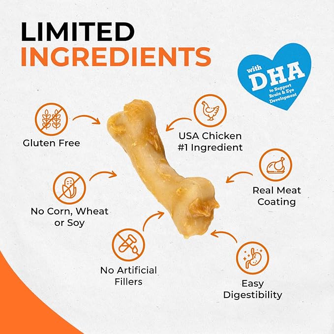 Canine Naturals IrresistiBONES Long Lasting Puppy Chicken and Rice Chew - Made with USA Chicken - All Natural - Added DHA for Healthy Growth - 3 Pack