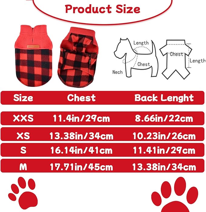 DaFuEn Dog Sweater, Dog Fleece Vest Winter Coat for Boy Girl, Pet Clothes Pullover, Soft Stretchy Puppy Sweater, Yorkie Teacup Chihuahua Jacket (Red Plaid, M)