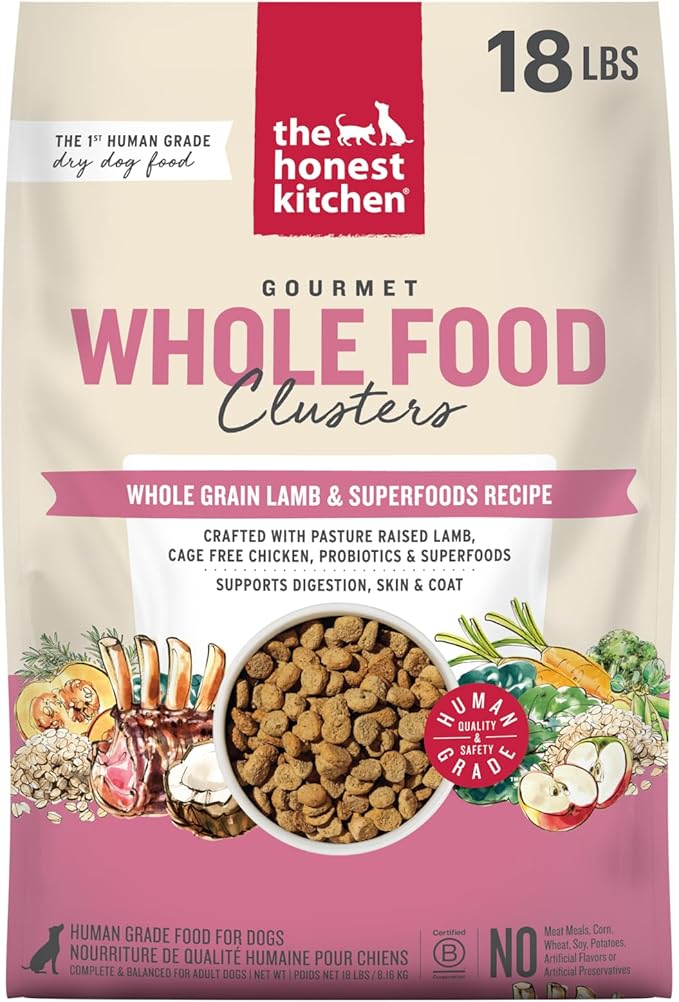 The Honest Kitchen Human Grade Dog Food, Whole Food Clusters Whole Grain Lamb Dry Dog Food, 18 lb Bag