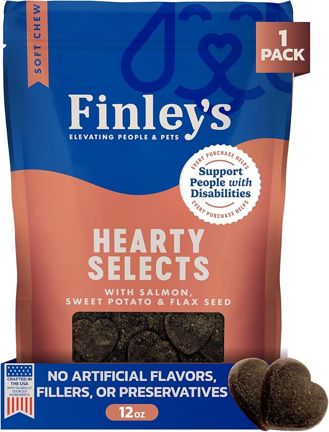 Finley's Salmon Hearty Bites, Soft & Chewy Treats for Dogs, Nutrient Packed, Sweet Potato & Flax Seed,12oz, 1 Pack