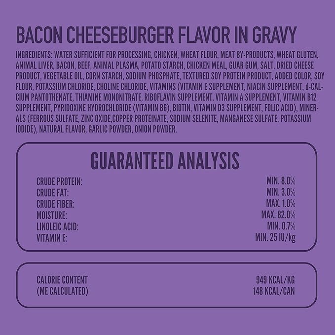 A Strong Heart Wet Dog Food, Bacon Cheeseburger Flavor in Gravy - 5.5 oz Cans (Pack of 24), Made in The USA with Real Beef